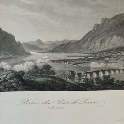 19th Century Steel Engraving - Prise du Pont de Lecco 1800 (Napoleonic Wars)