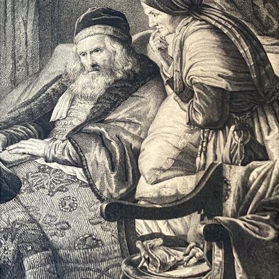 19th Century Engraving - Isaac Jacob et Rebecca (Biblical Scene) - J.P. de Frey after S. Coning