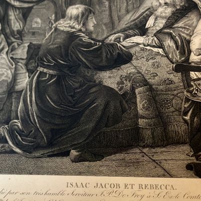 19th Century Engraving - Isaac Jacob et Rebecca (Biblical Scene) - J.P. de Frey after S. Coning