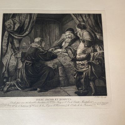 19th Century Engraving - Isaac Jacob et Rebecca (Biblical Scene) - J.P. de Frey after S. Coning