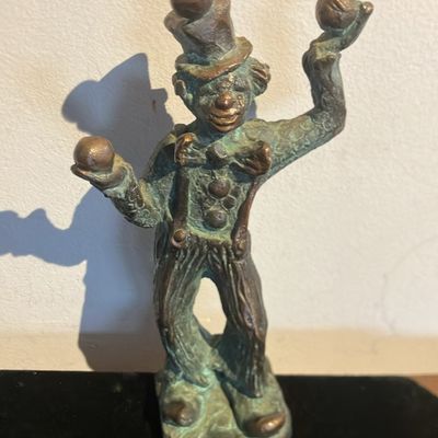 Solid Bronze Clown Juggler Sculpture - 8.5" Tall, Signed & Marked