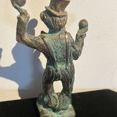Solid Bronze Clown Juggler Sculpture - 8.5" Tall, Signed & Marked