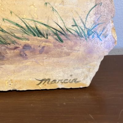 Original Marcia Abramsohn Verdi Antique Marble Painting - Pueblo Girl Southwest Art 15x16"