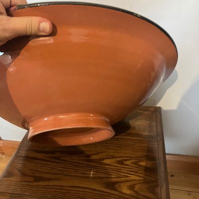 Vintage Large DH Pottery MCM Hand-Painted Terracotta Fish Centerpiece Bowl - 17" Diameter, 3 Fish