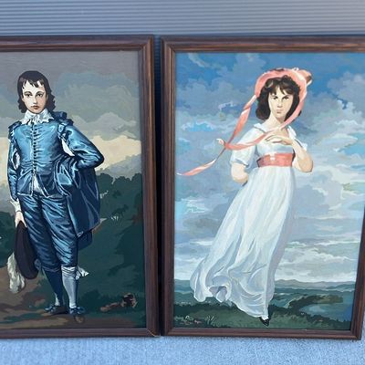 Mid-Century Paint-by-Number Pair: The Blue Boy & Pinkie – Framed 20x30
