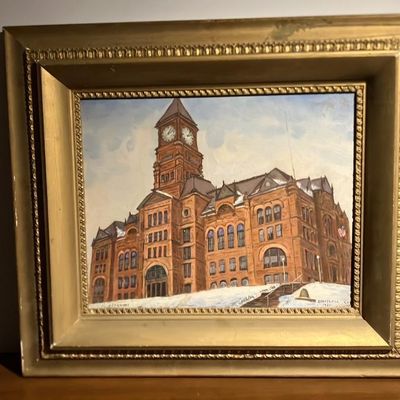 Original Oil Painting Signed J. Caggiano – Schuylkill County Courthouse in Snow, Pottsville PA