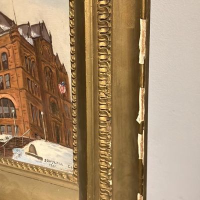 Original Oil Painting Signed J. Caggiano – Schuylkill County Courthouse in Snow, Pottsville PA