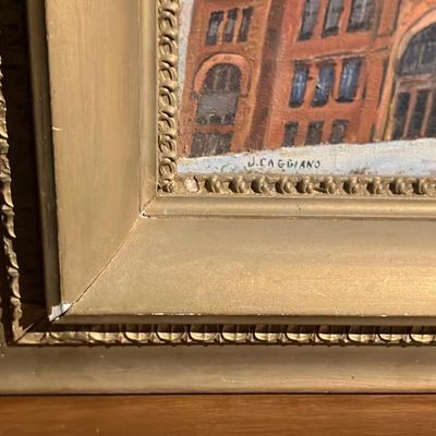 Original Oil Painting Signed J. Caggiano – Schuylkill County Courthouse in Snow, Pottsville PA