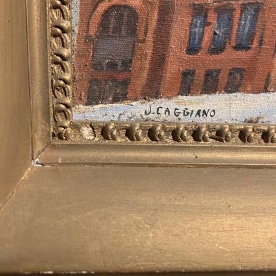 Original Oil Painting Signed J. Caggiano – Schuylkill County Courthouse in Snow, Pottsville PA