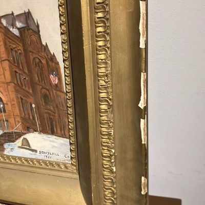 Original Oil Painting Signed J. Caggiano – Schuylkill County Courthouse in Snow, Pottsville PA