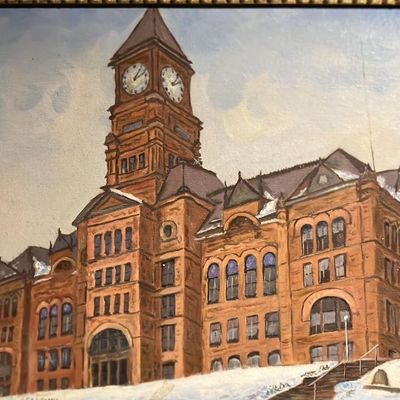 Original Oil Painting Signed J. Caggiano – Schuylkill County Courthouse in Snow, Pottsville PA