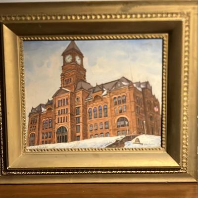 Original Oil Painting Signed J. Caggiano – Schuylkill County Courthouse in Snow, Pottsville PA