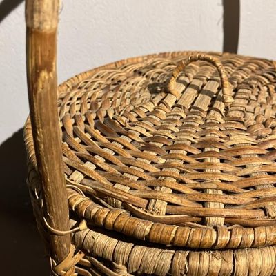 Vintage Nantucket Lightship Basket with Lid & Handle - Excellent Condition, 8.5" Wide x 14.5" Tall