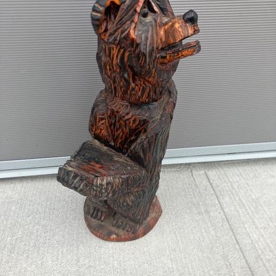 Rustic Chainsaw-Carved Wooden Bear Statue - 32" Tall Barn- Folk Art