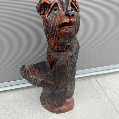 Rustic Chainsaw-Carved Wooden Bear Statue - 32" Tall Barn- Folk Art