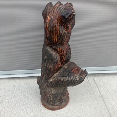 Rustic Chainsaw-Carved Wooden Bear Statue - 32" Tall Barn- Folk Art
