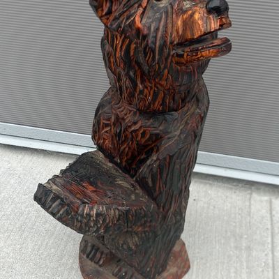 Rustic Chainsaw-Carved Wooden Bear Statue - 32" Tall Barn- Folk Art