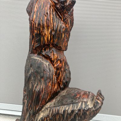 Rustic Chainsaw-Carved Wooden Bear Statue - 32" Tall Barn- Folk Art