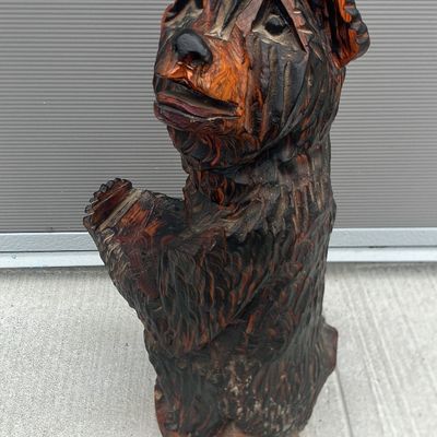 Rustic Chainsaw-Carved Wooden Bear Statue - 32" Tall Barn- Folk Art