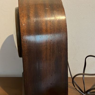 Mid-Century Bulova Model 1200 Electric Mantel Clock Dark Wood Burl Panel Original Tag