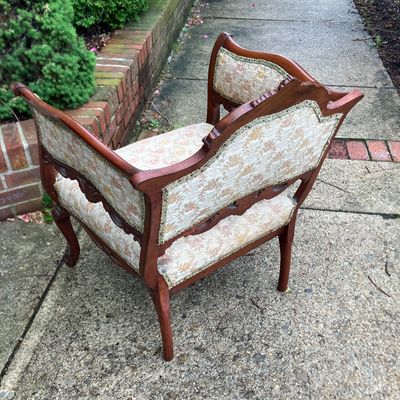Elegant Victorian Louis XV Revival Carved Wood Bergère Armchair Floral Upholstery
