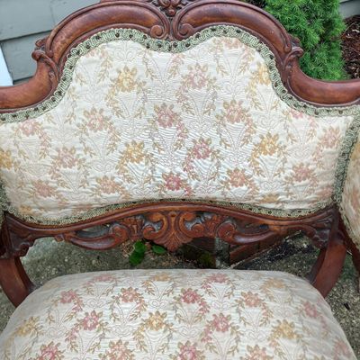 Elegant Victorian Louis XV Revival Carved Wood Bergère Armchair Floral Upholstery