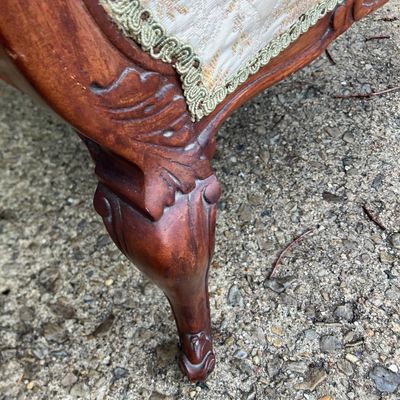 Elegant Victorian Louis XV Revival Carved Wood Bergère Armchair Floral Upholstery