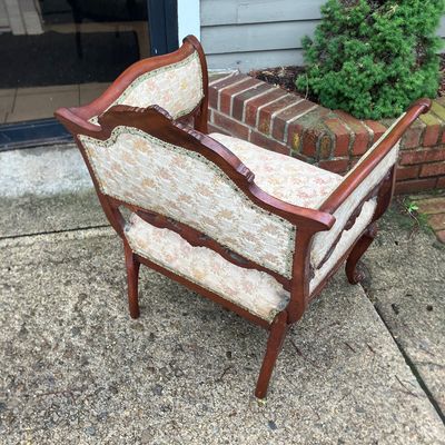 Elegant Victorian Louis XV Revival Carved Wood Bergère Armchair Floral Upholstery
