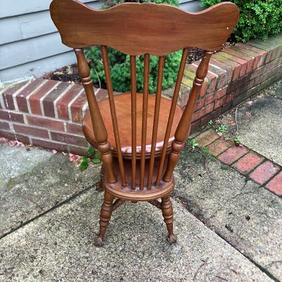 Antique Victorian Wooden Piano Chair Swivel Seat Spindle Back Claw Feet with Glass Balls