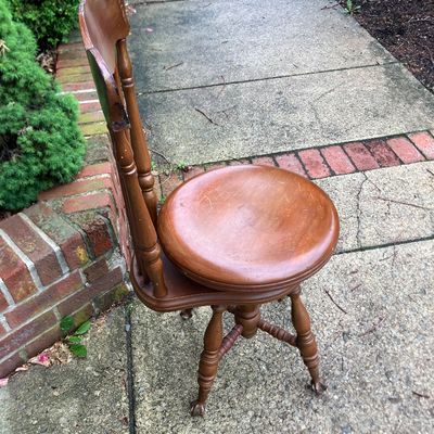 Antique Victorian Wooden Piano Chair Swivel Seat Spindle Back Claw Feet with Glass Balls