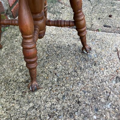Antique Victorian Wooden Piano Chair Swivel Seat Spindle Back Claw Feet with Glass Balls