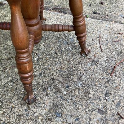 Antique Victorian Wooden Piano Chair Swivel Seat Spindle Back Claw Feet with Glass Balls