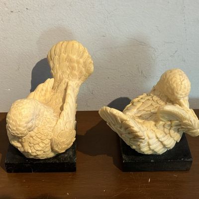 Vintage Pair A. Santini Italian Love Birds / Doves - Bonded Marble on Black Bases w/ Original Labels