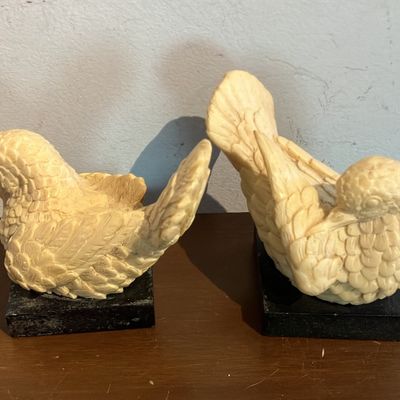 Vintage Pair A. Santini Italian Love Birds / Doves - Bonded Marble on Black Bases w/ Original Labels