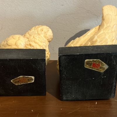 Vintage Pair A. Santini Italian Love Birds / Doves - Bonded Marble on Black Bases w/ Original Labels