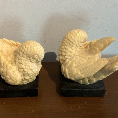 Vintage Pair A. Santini Italian Love Birds / Doves - Bonded Marble on Black Bases w/ Original Labels