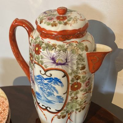 Vintage Japanese Kutani-Style Geisha Tea Set Eggshell Porcelain Tea Set – Hand-Painted