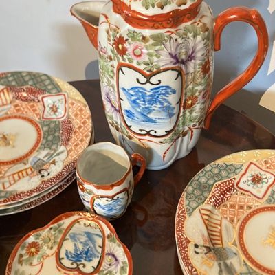 Vintage Japanese Kutani-Style Geisha Tea Set Eggshell Porcelain Tea Set – Hand-Painted