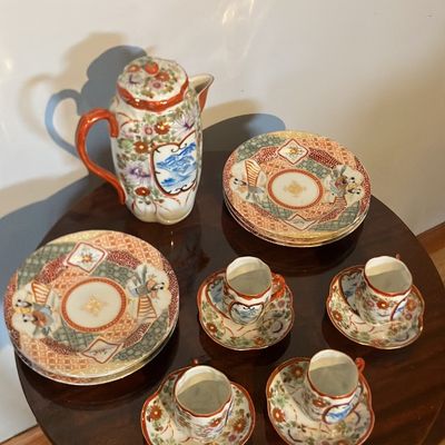 Vintage Japanese Kutani-Style Geisha Tea Set Eggshell Porcelain Tea Set – Hand-Painted