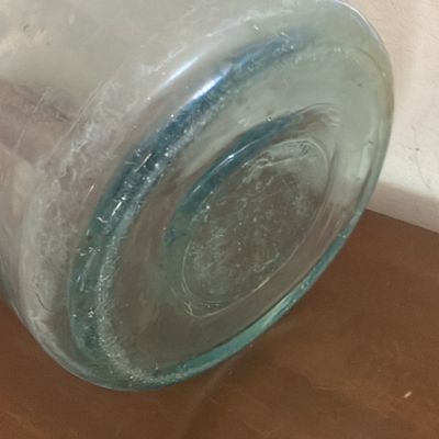 Large 16" Antique Cleveland Metal Products Co. Blue Aqua Glass lReservoir Jug w/ Bail Handle