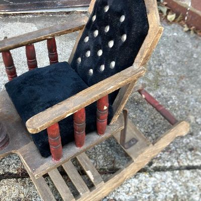 Vintage Hand-Painted Wooden Rocking Horse for Dolls & Teddy Bears - Primitive Folk Art Charm!