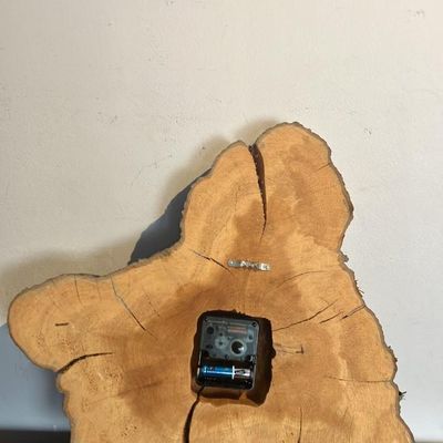 MCM Live Edge Burl Wood Wall Clock - Redwood/Cypress Slab, Running
