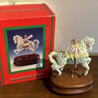 Vintage 1980s/90s Musical Porcelain Carousel Horse Figurine - Plays Music, Original Box!