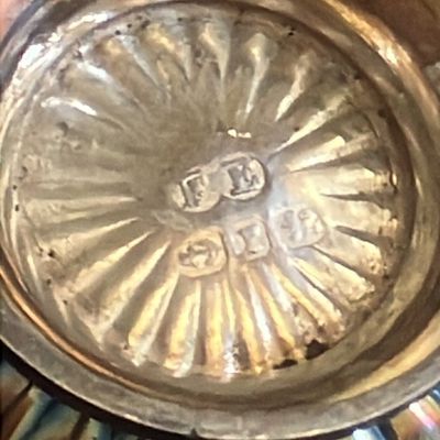 Antique Birmingham Sterling Silver Miniature Open Salt Cellar & Matching Spoon