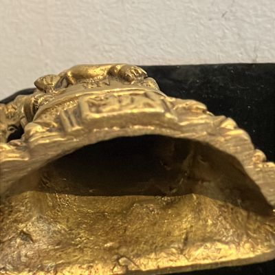 Vintage Handcrafted Brass Ganesha with Detailed Mouse Vahana | 4" Antique Patina Prabhavali Ganesh