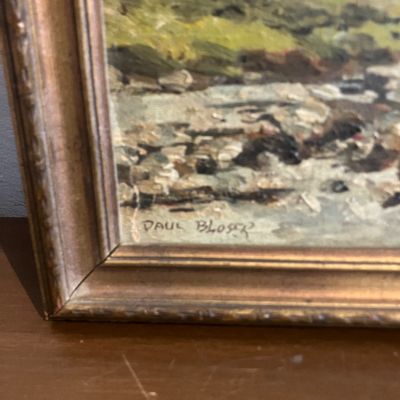 Paul A. Bloser Signed Oil on Cardboard Autumn Landscape Painting and Frame
