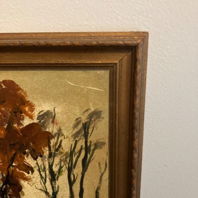 Paul A. Bloser Signed Oil on Cardboard Autumn Landscape Painting and Frame