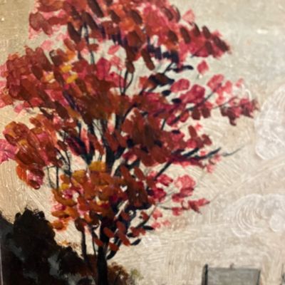 Paul A. Bloser Signed Oil on Cardboard Autumn Landscape Painting and Frame