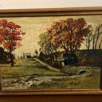 Paul A. Bloser Signed Oil on Cardboard Autumn Landscape Painting and Frame