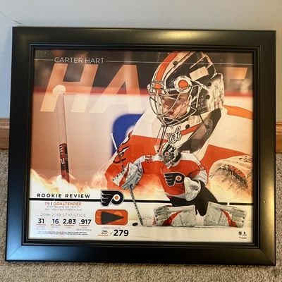 Carter Hart Flyers Rookie Review Framed Collectible - Game-Used Puck! Ltd Ed #25/279 w/ COA
